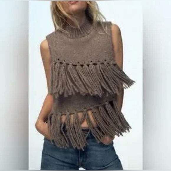 Zara Sweaters - Fringed Sleeveless Knit Sweater Vest